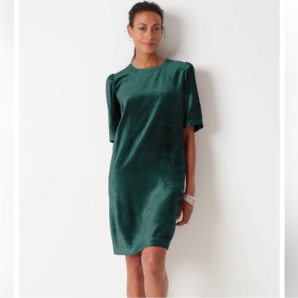 NWT JJILL Velvet Puff-sleeve Dress In Prussian Blue (Green) size Large